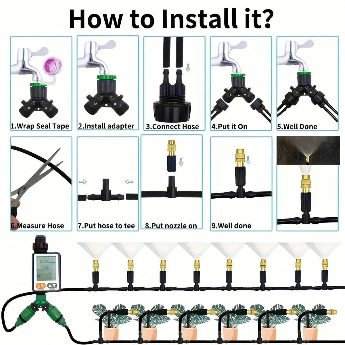 Outdoor Misting Cooling System, Garden Irrigation Watering, 1/4 Inch Atomizer Nozzle, 4/7mm Hose, 10M-30m, for Patio Greenhouse