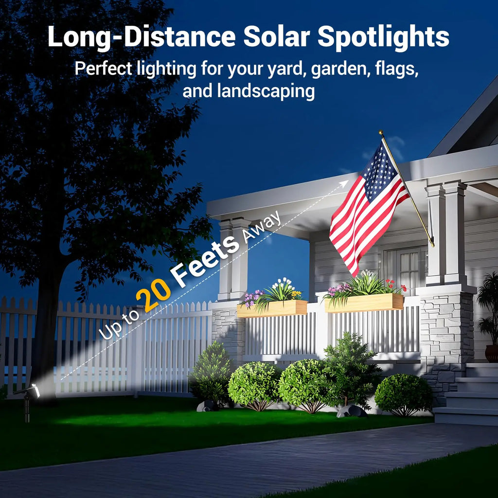 Solar Spot Lights Outdoor Waterproof IP65, Super Bright LEDs with Lens, 6500K 2 Lighting Modes, 2 in 1 Auto On/Off Solar Powered Spotlights for Yard Flag Landscape Tree, Cool White