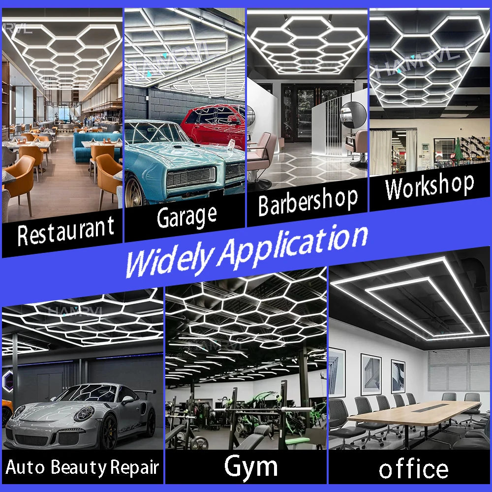 Garage Dimmable Hexagon LED Lighting RGB Color Change 3000-6000K Gym BarberShop Honeycomb Ceiling Lights Halloween Party Gaming