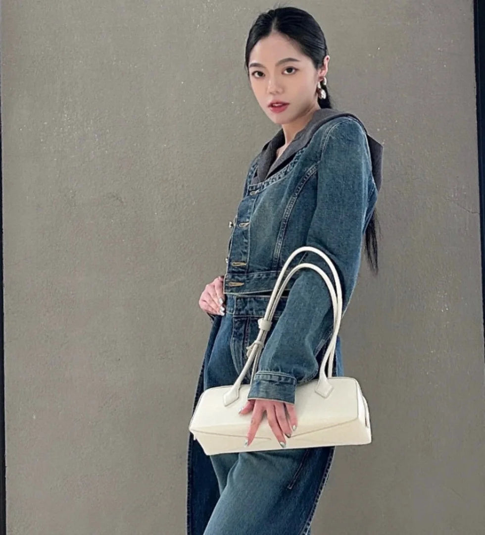2026 high-quality genuine leather sausage bag, high-end customized high silk gloss leather handbag, women's shoulder bag