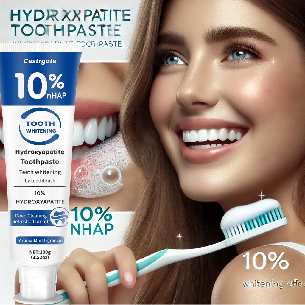 Tidesmit 10% hydroxyapatite whitening toothpaste for deep cleaning, enamel strengthening, and fresh breath.