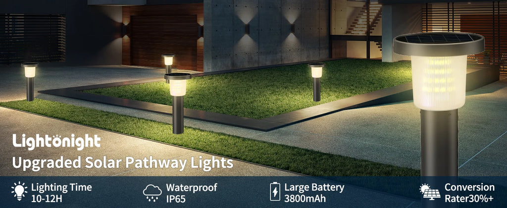 Intelamp 3800mah 500LM 2 Pack Solar Pathway Lights Lawn Lights Outdoor Auto On/Off Landscape Light For Yard Garden Driveway Patio Walkway