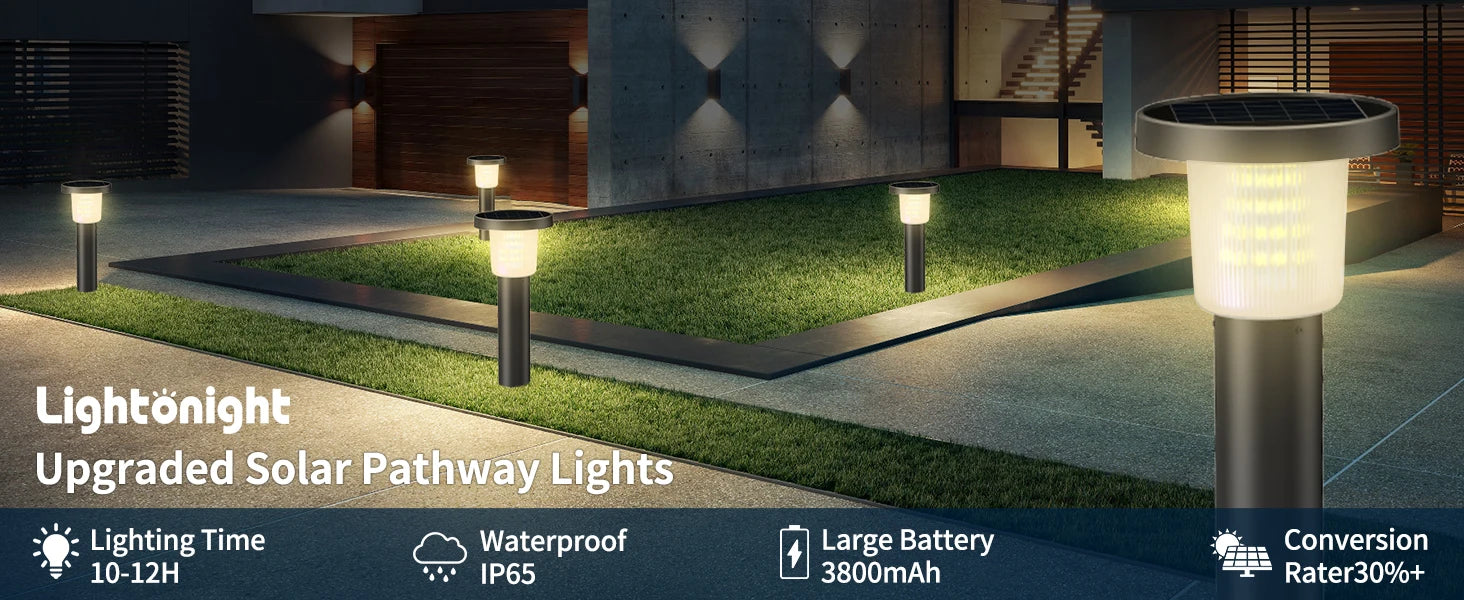 Intelamp 3800mah 500LM 2 Pack Solar Pathway Lights Lawn Lights Outdoor Auto On/Off Landscape Light For Yard Garden Driveway Patio Walkway