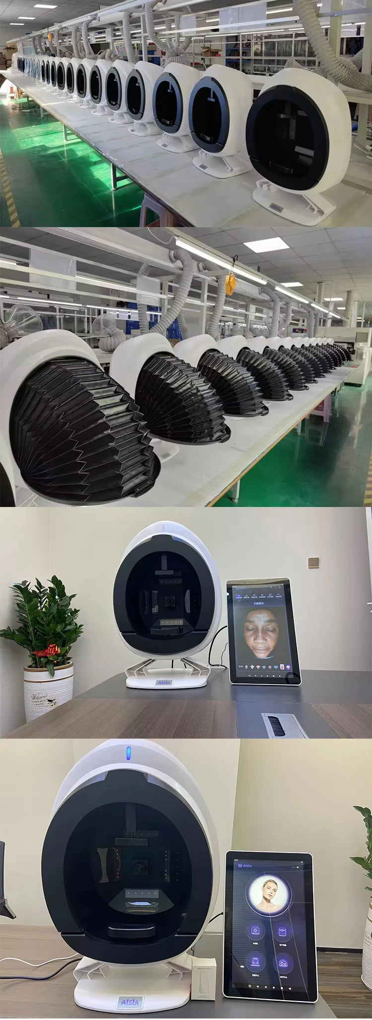 White smart facial skin analysis machine with tablet display for professional anti-aging skin scan and detection.
