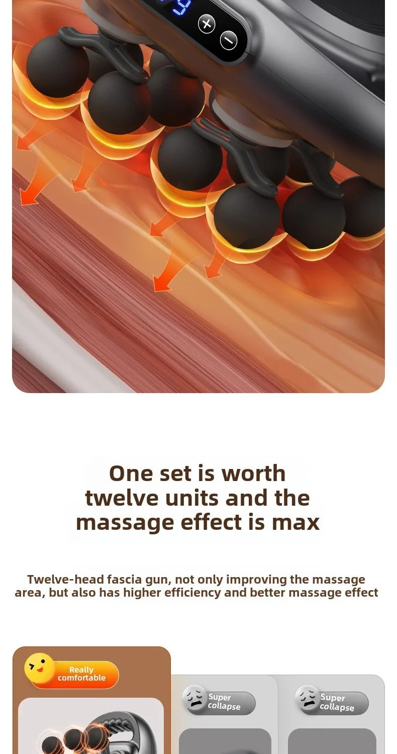 Deep Tissue Muscle Massager - 12-Head Percussion Back Therapy Tool Back Massage Instrument Tidesmit