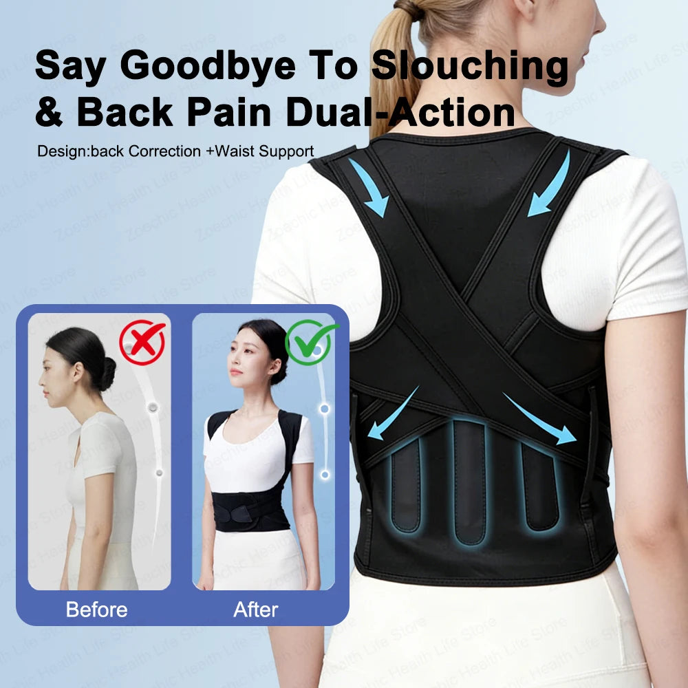Adjustable Back Brace Posture Corrector Belt for Women & Men Lumbar Support Shoulder Support for Improving Scoliosis