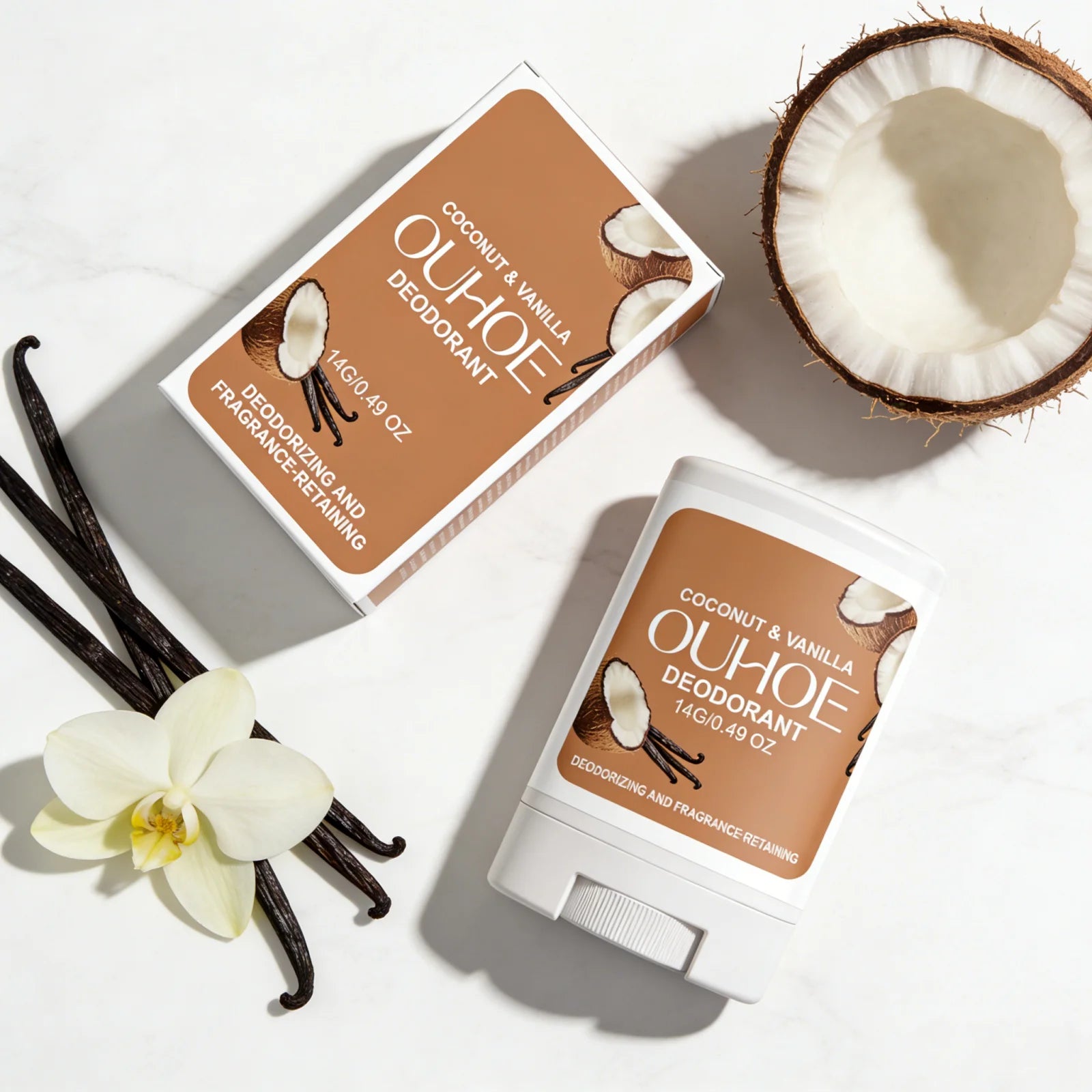 Tidesmit coconut vanilla deodorant stick for effective underarm odor control and refreshing fragrance.