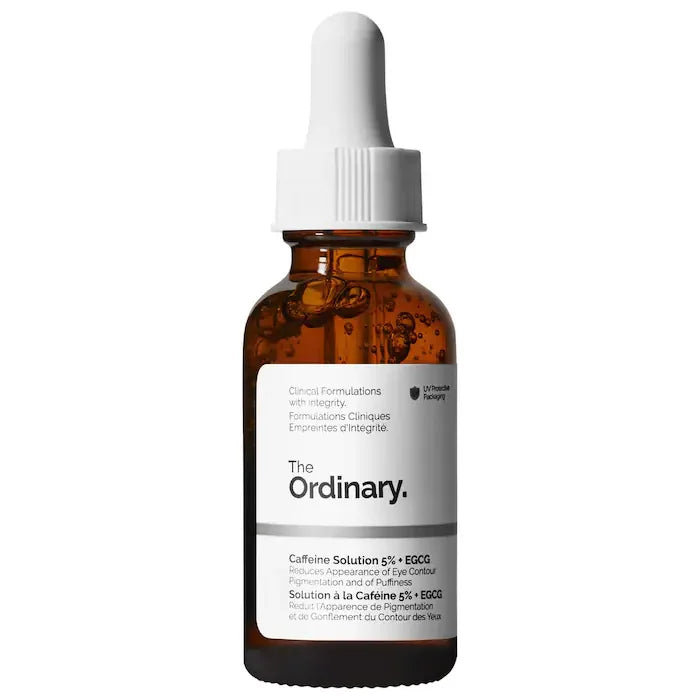 The Ordinary caffeine solution 5% + EGCG serum in amber dropper bottle