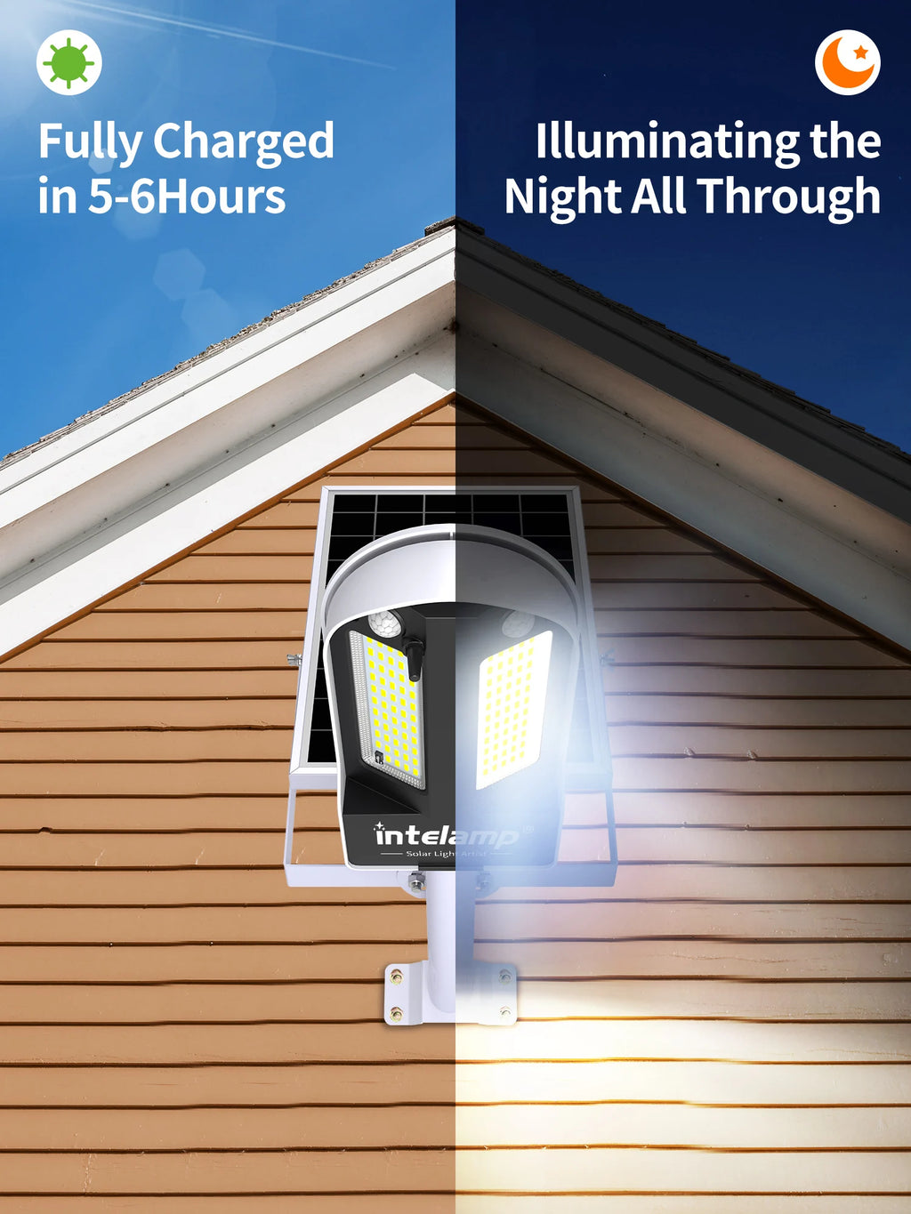 Intelamp Solar Street Lights Outdoor Lamp 3000LM 12500mAh With Two Motion Sensors Super Large Solar Panel For Garden Yard Path