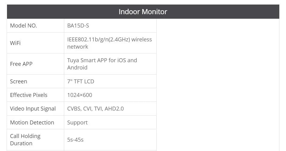 4 Wire WIFI Tuya Smart 7" Touch Screen Monitor BA15D-S Menu Motion Detection For HOMSECUR 1080P Video Doorphone Intercom
