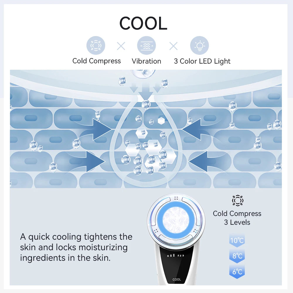 ANLAN facial massager showing cool compress mode for skin tightening and moisturizing with 3 temperature levels.