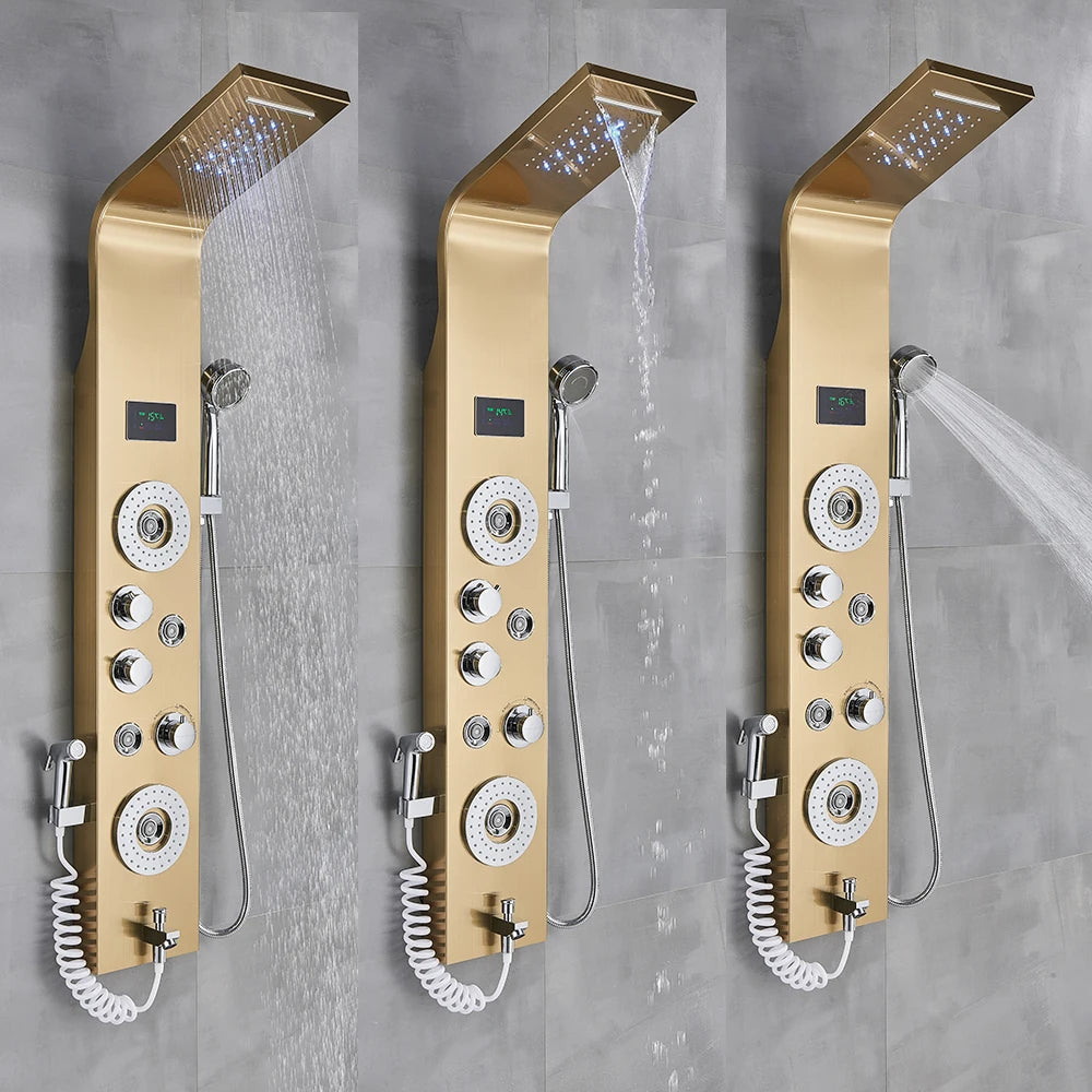 LED Light Shower Faucet Bathroom SPA Massage Jet Shower Column System Waterfall Rain Shower Panel Bidet Sprayer Tap