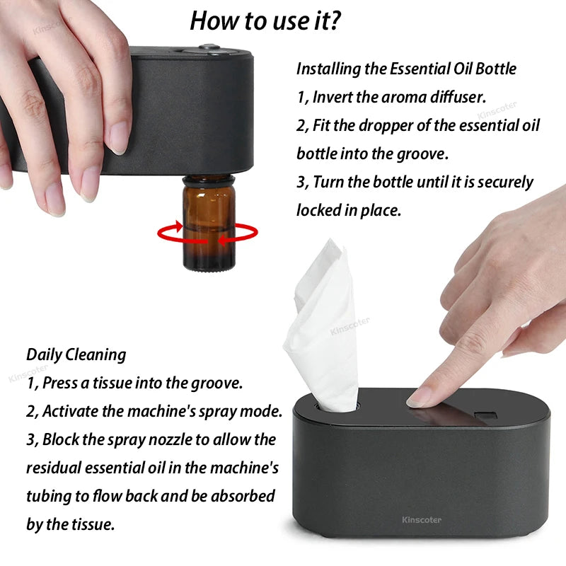 KINSCOTER Portable Waterless Aroma Diffuser Essential Oil Nebulizing Diffusion Machine for 10ml 20ml Oil Bottles with Bag
