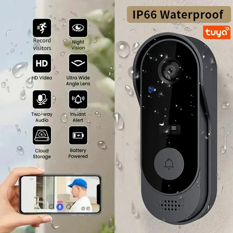 Tuya WiFi Home Smart Video Doorbell Outdoor Bidirectional HD Door Eye Camera 1080P Support SD Card Cloud Storage Waterproof