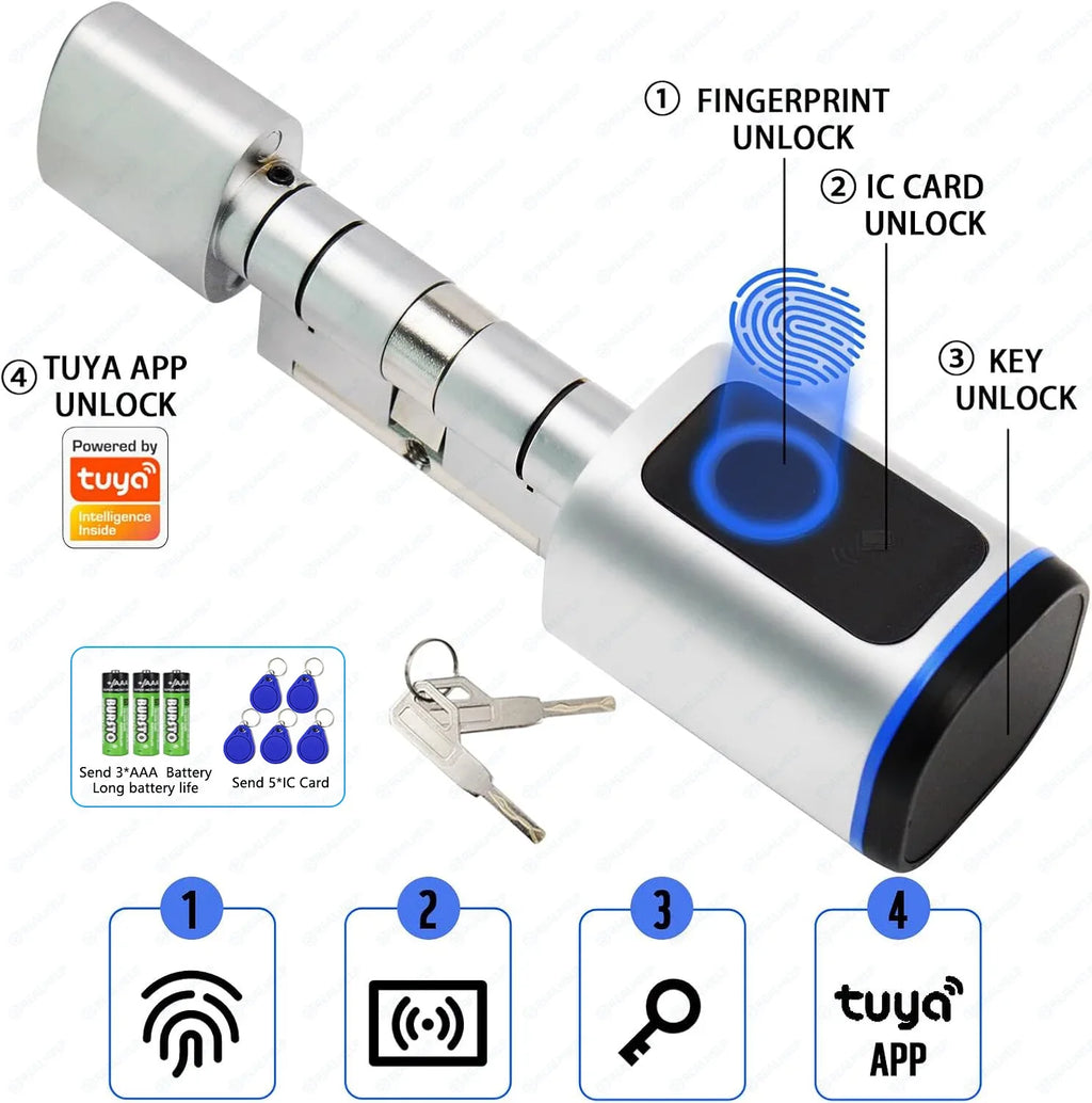 EU Door Smart Cylinder Lock with App Control & Fingerprint, Easy DIY Keyless Entry for Landlords, Tenants, Home Office
