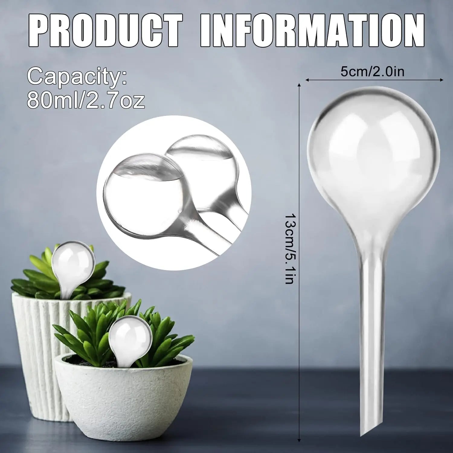 12 Pack Indoor Plant Watering Balls 13x5cm Automatic Self Watering System Transparent Globes for Potted Plants Watering Bulbs