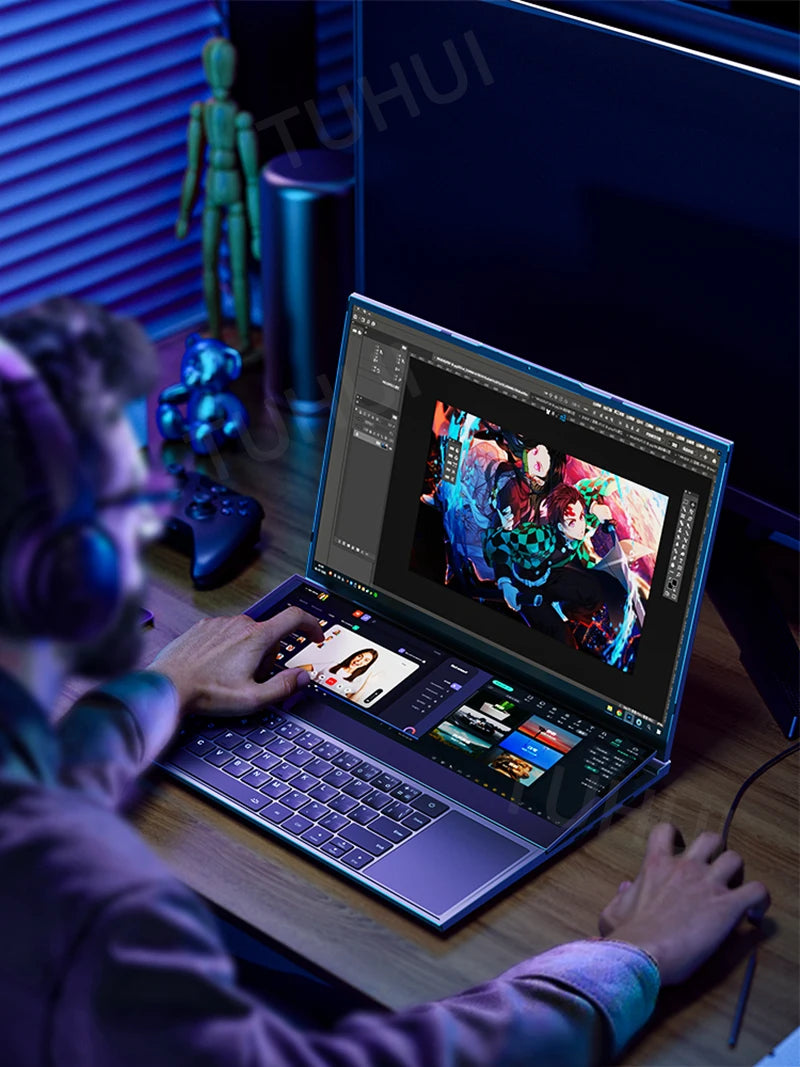TUHUI Intel core I7-9750H Dual Screen Laptop 16 Inch Gaming Laptops 14 Inch Touch Screen 32G RAM 2TB SSD Notebook Win11 Computer