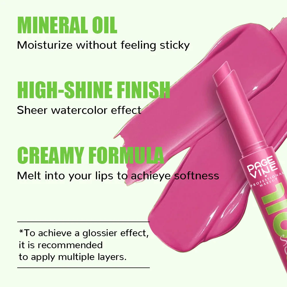 Hot pink click press lip gloss with creamy, high-shine texture and moisturizing formula for plump, non-sticky lips.