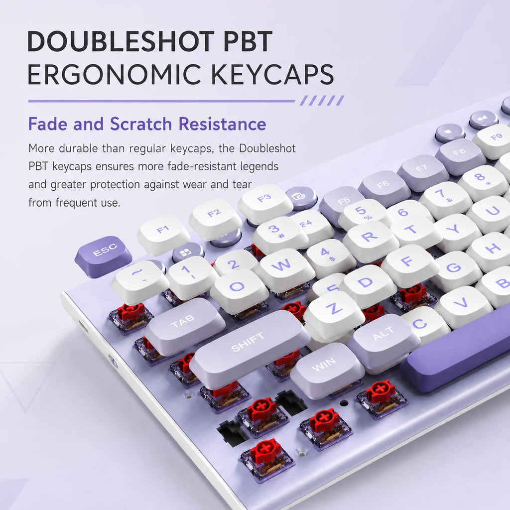 THUNDEROBOT K96 Wireless Mechanical Keyboard Low-profile Productivity Keyboard 98 Keys with Roller Marco Keys PBT Keycaps For PC