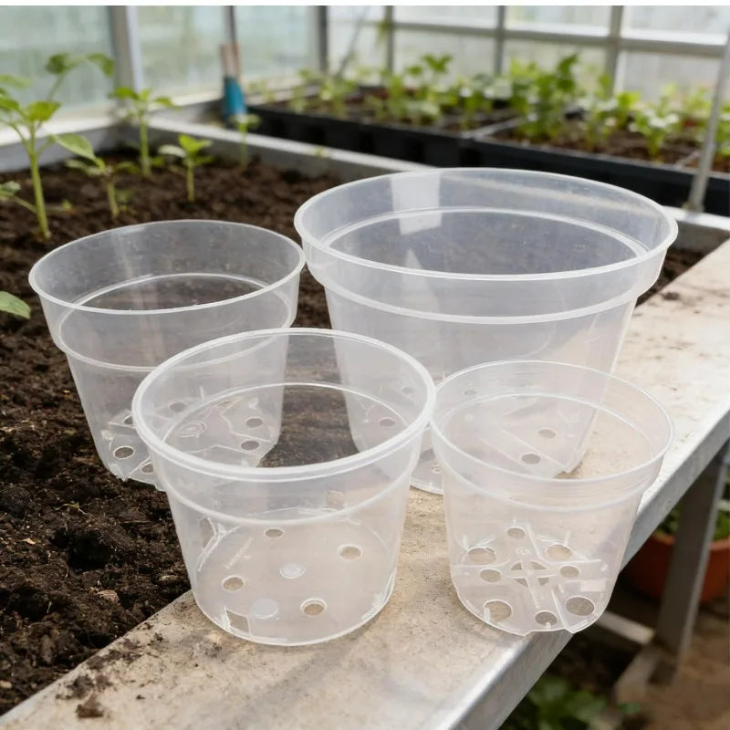 5/1x Clear Nursery Pots with Drainage Holes Indoor Outdoor Seed Starting Transparent Plastic Flower Pot Home Garden Supplies
