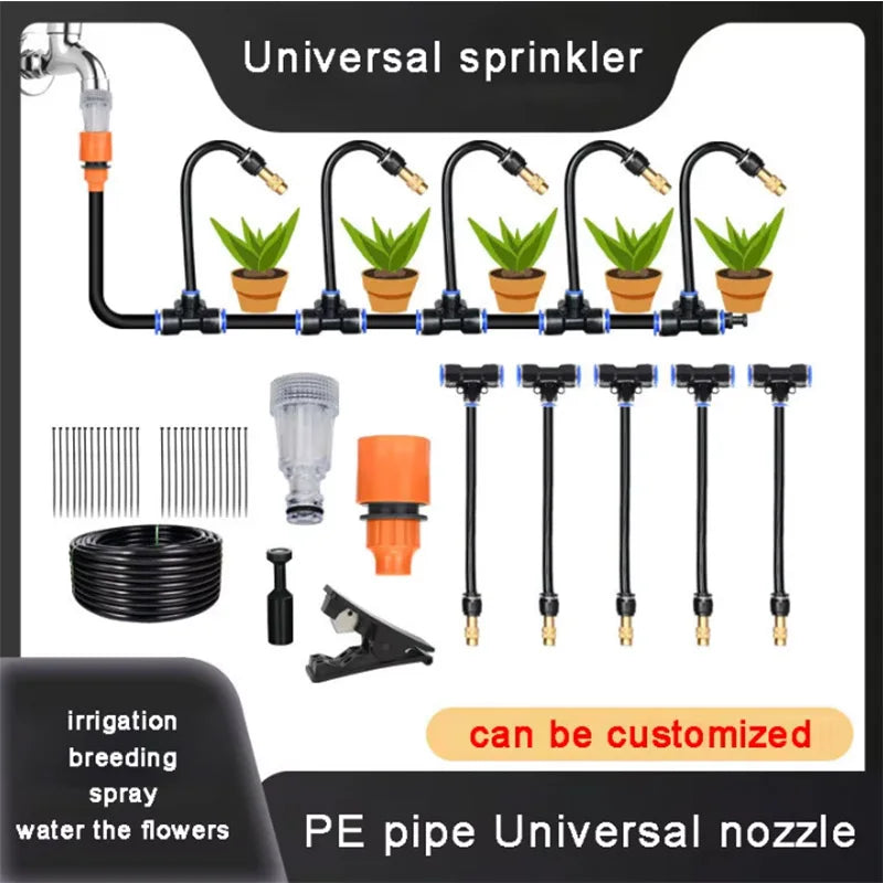 Kit Rotating Copper Nozzle Watering Irrigation Patio Misting Cooling System 8mm PE Pipe Universal Automatic Irrigation Sprinkler