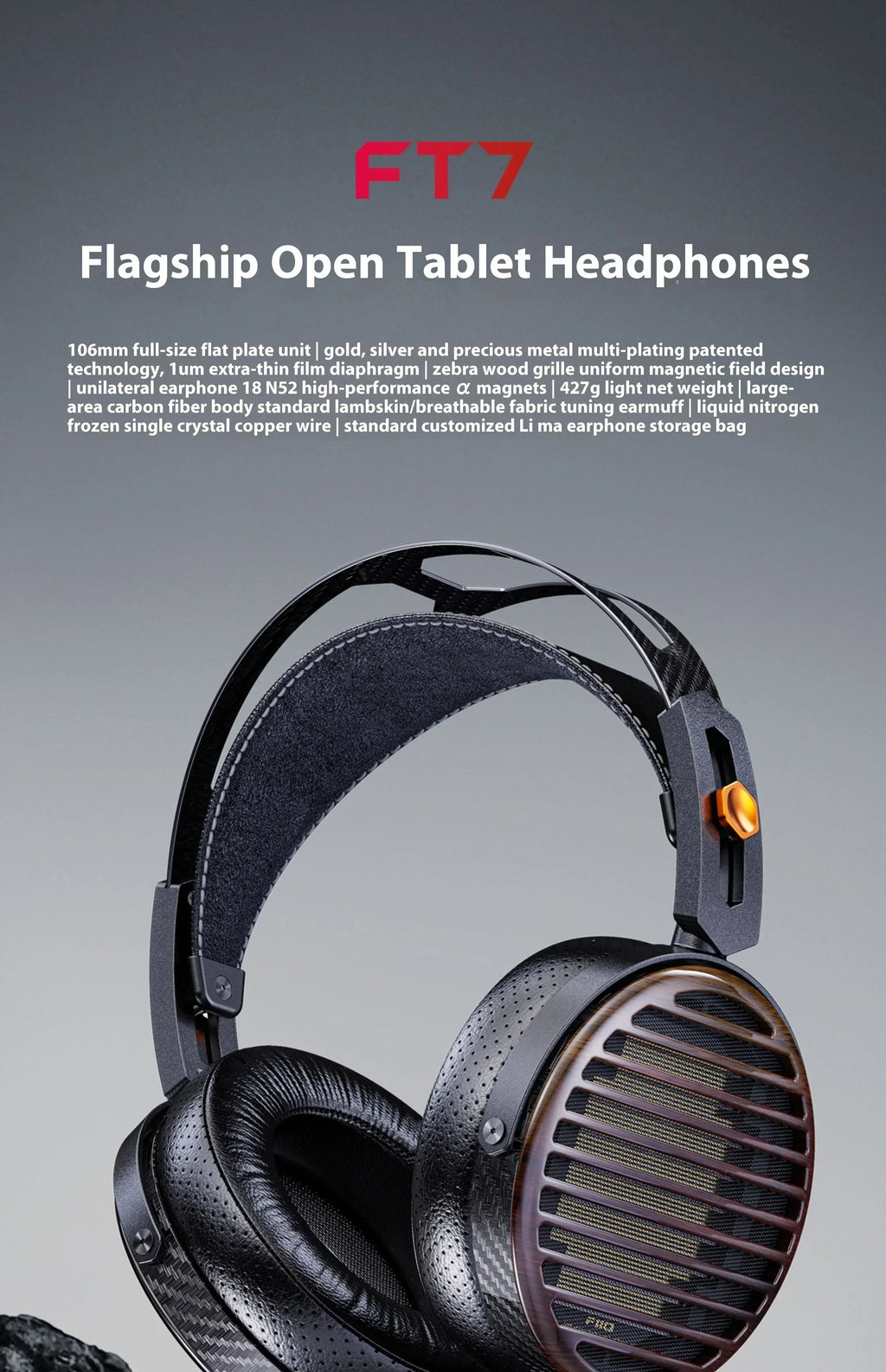 FiiO FT7 Open-Back Planar Headphones | 106mm Carbon Diaphragm | Tidesmit Tidesmit