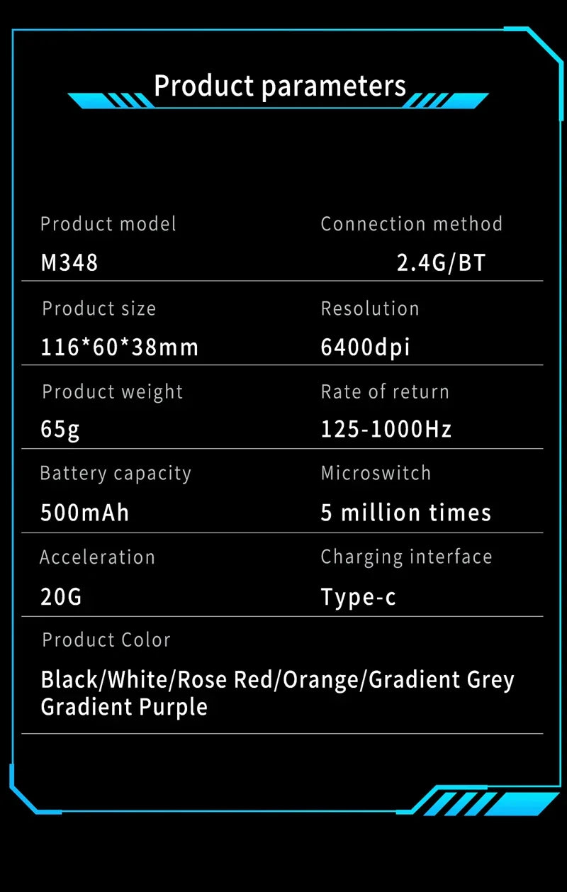 2026 M348 Superlight Mouse Bluetooth 2.4G Wireless Gaming Mouse Flagship Chip Gaming Sensor 6 Adjustable DPI for Office Game