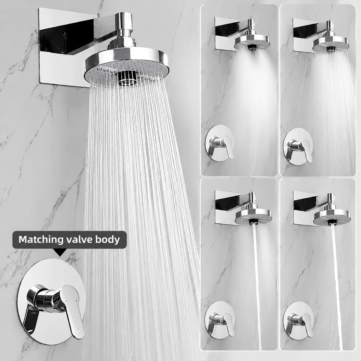 Adjustable Rainfall Shower Head 5 Modes Big Panel High-pressure Large Flow Top Spray 175mm Ceiling Mounted Supercharge Shower