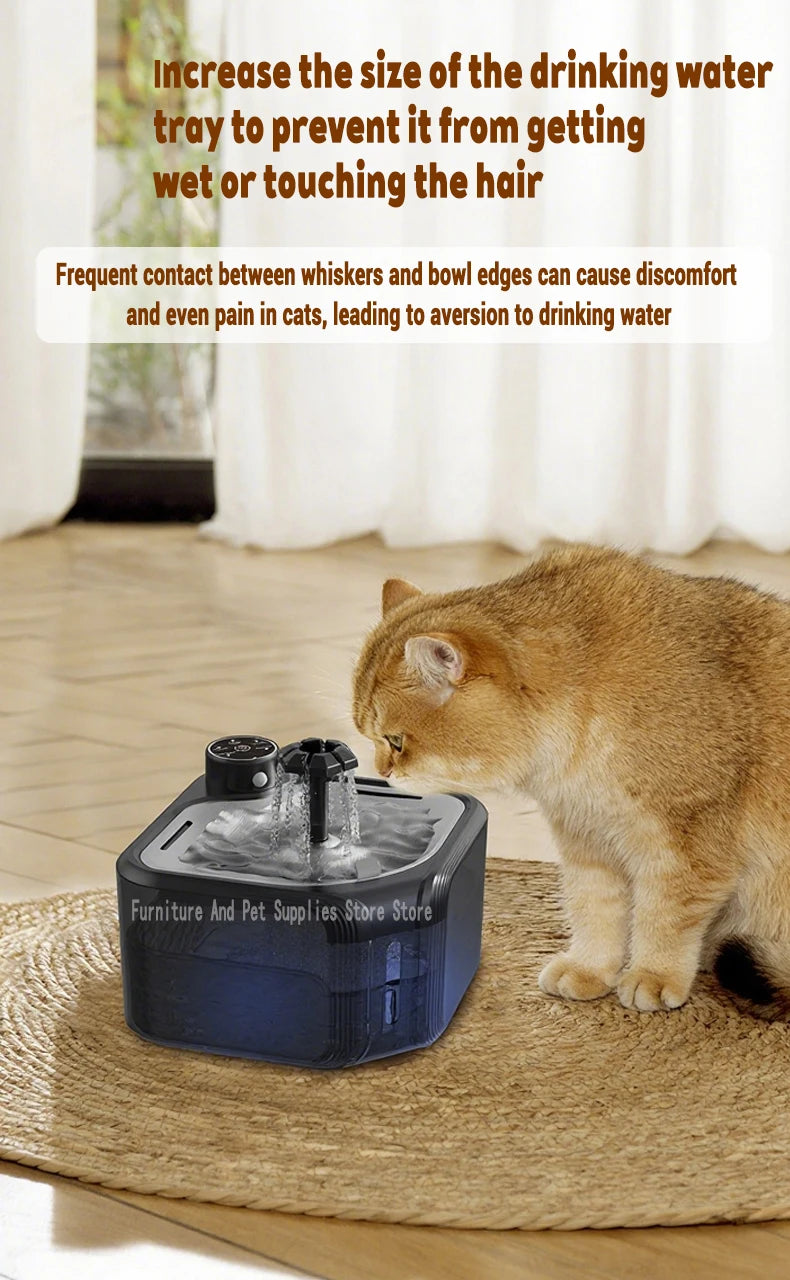 Wireless 2800ml cat water fountain with infrared sensor and 3600mAh battery for clean, easy hydration.
