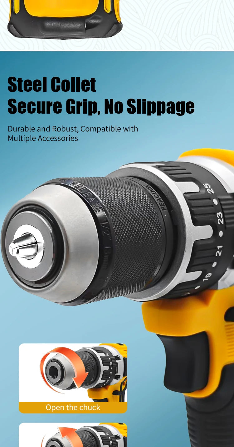 Mamidw 25+3 Multi-speed Torque Adjustment Brushless Electric Drill, Ergonomic Design, Durable Build, Compact Design, Sturdy Construction, Powerful Cordless Screwdriver (Tool Only) for DEWALT 20V Battery PIN Power Tool