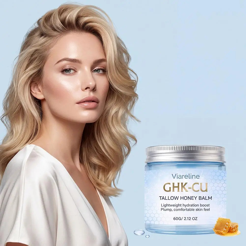 Viareline GHK-CU Copper Peptide Tallow Balm Day & Night Cream Firm Moisturize Honey Blue Balm for Mature, Dry & Sensitive Skin