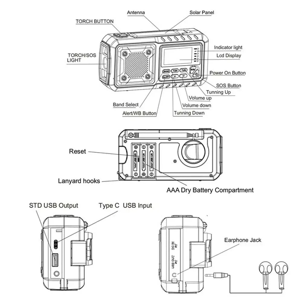 4000mAh Portable Emergency Solar Power Radio Hand Crank Charging AM/FM Weather Radio Led Reading Flashlight Bank Phone Charger
