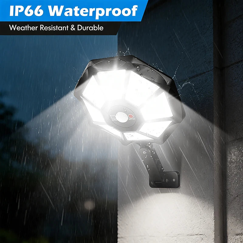 Solar Lights Outdoor 168LED 360° Adjustable Flood Light Dusk to Dawn 8 Sides Solar Outdoor Lights with Motion Sensor IP66 Waterproof Solar Street Lights Outdoor for Yard Pools