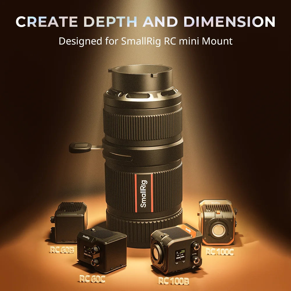 Black cylindrical optical spotlight attachment for SmallRig mini mount lights, featuring a textured grip and adjustment.