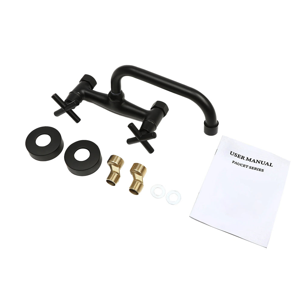 2-Handle Wall Mount 2-hole Bathroom Faucet Black, Copper & Ceramic 14.5-16.5cm Mounting Hole Distance 360° Rotatable