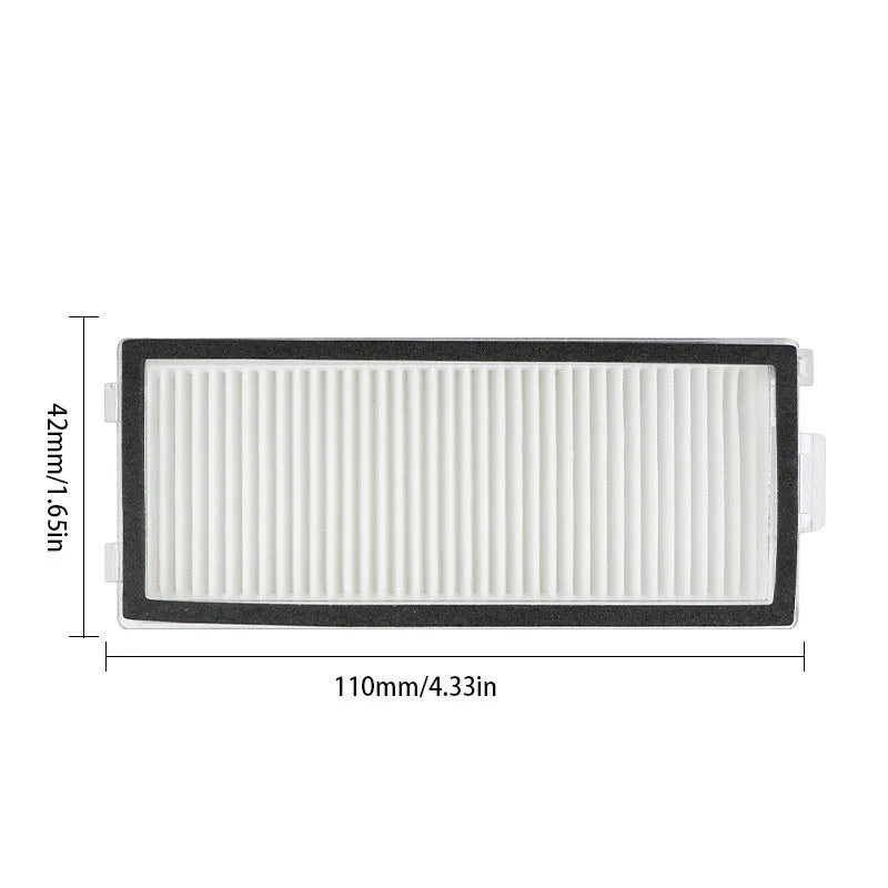 Tidesmit replacement parts kit for Roborock Q Revo MaxV series featuring side brush, HEPA filter, and dust bag detail