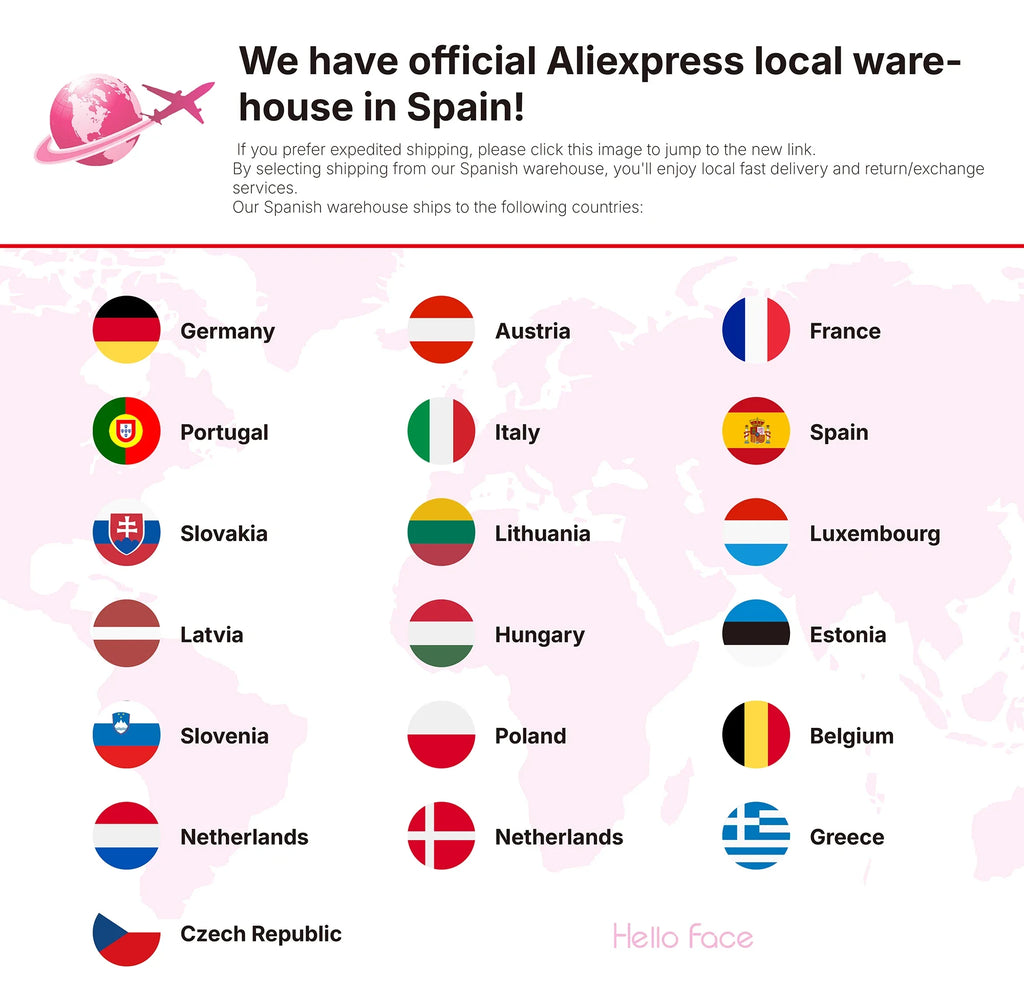 Info graphic showing a map and list of European countries served by an AliExpress warehouse in Spain.