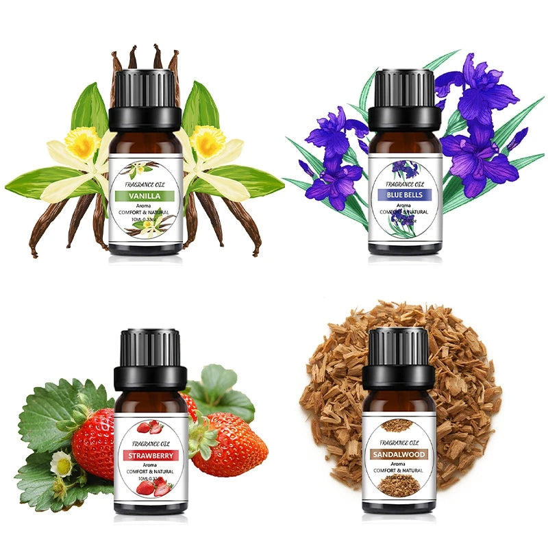 10ML Cherry Strawberry Lavender Jasmine Rose Vanilla Essential Oils for Diffuser, Humidifier, Massage, Candle, Soap Making