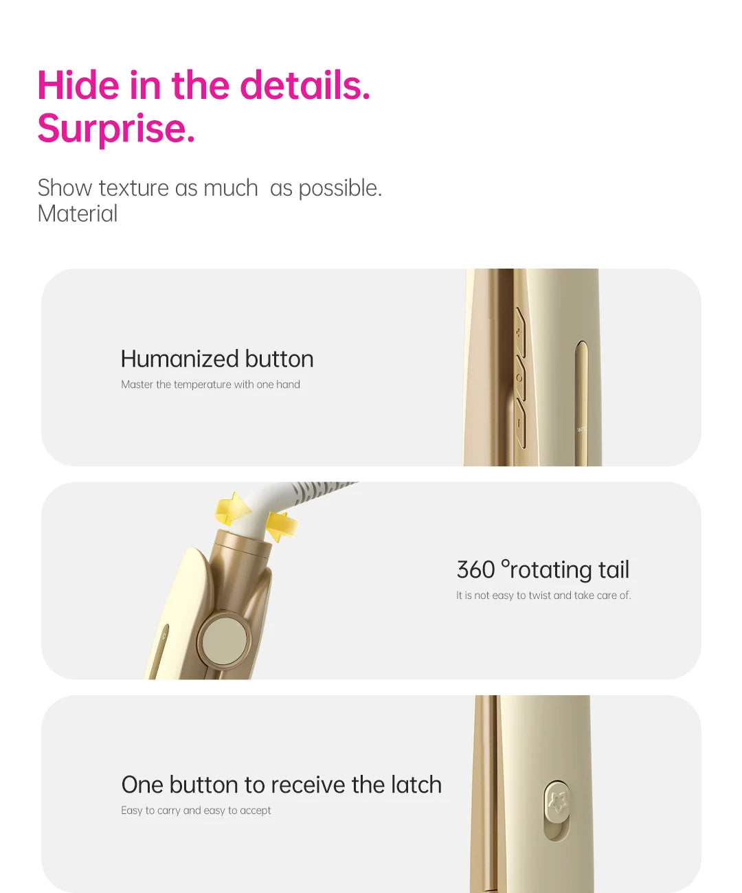Gold 2-in-1 hair straightener and curler features 360° swivel cord, smart button controls, and travel-friendly latch.