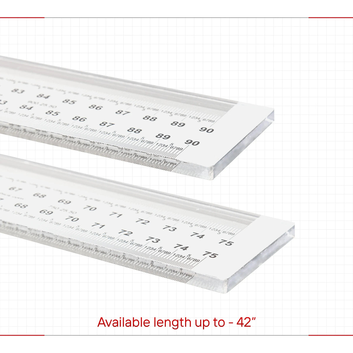 Transparent acrylic ruler with engraved measurement marks and squared edges