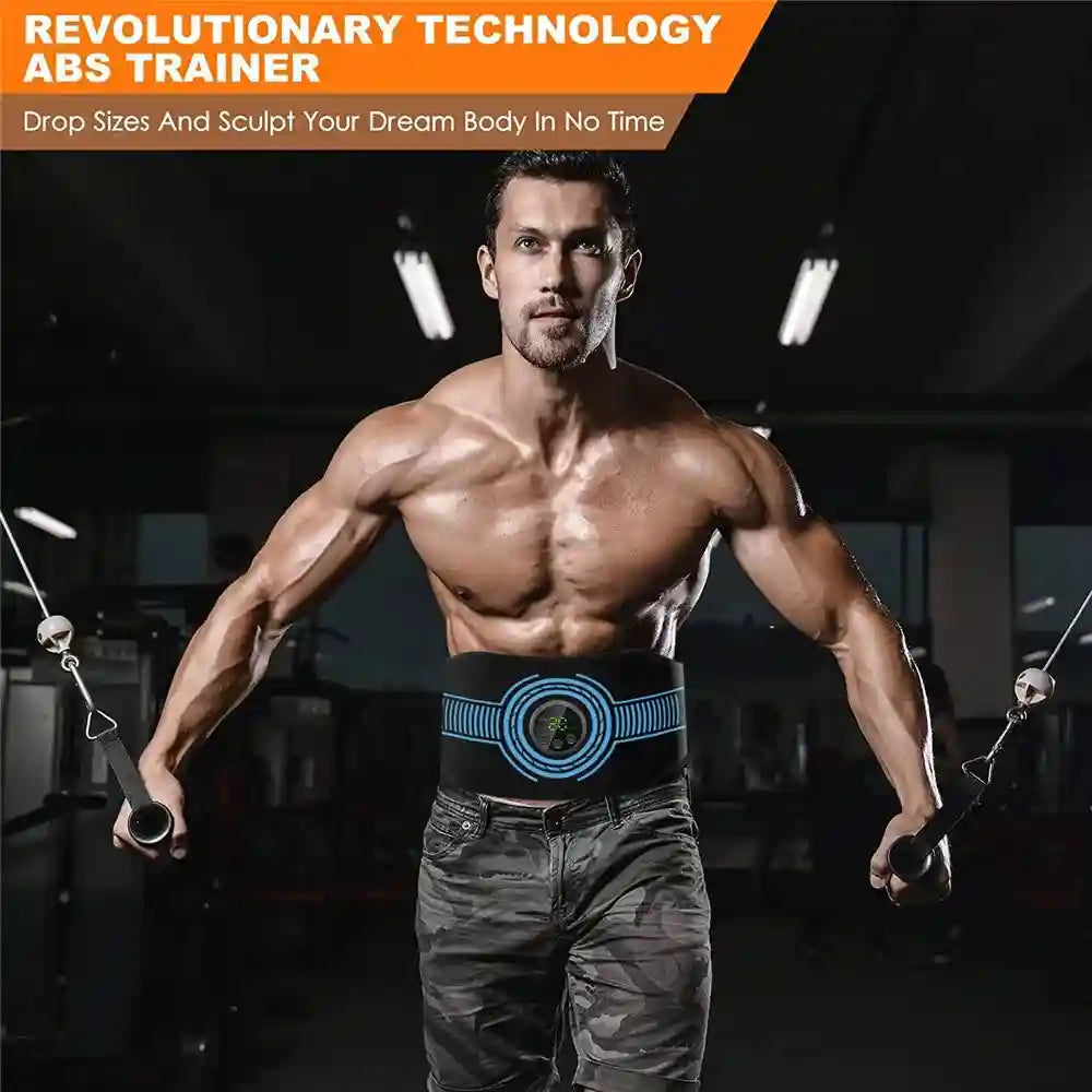EMS Muscle Stimulator Belt | Rechargeable Electric Abdominal Trainer Massage Roller Tidesmit