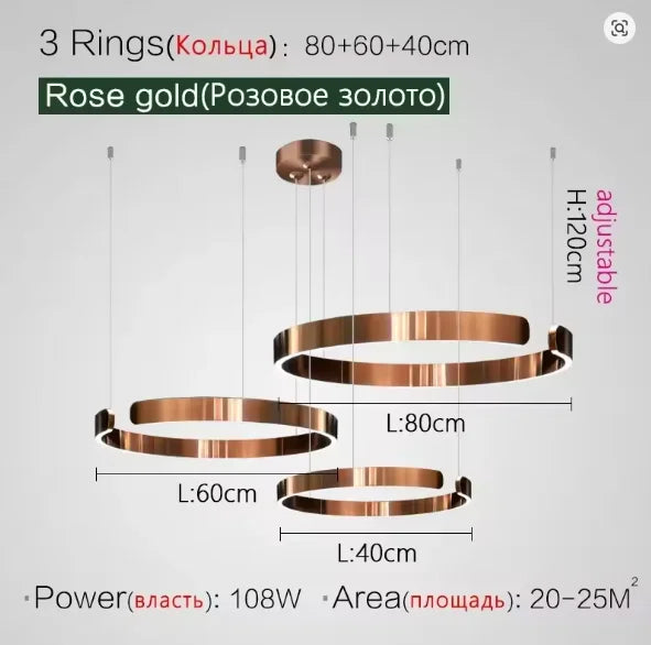 Modern LED Ring Ceiling Chandelier 60cm Black - Minimalist Decor Rose gold 40 60 80cm Tidesmit