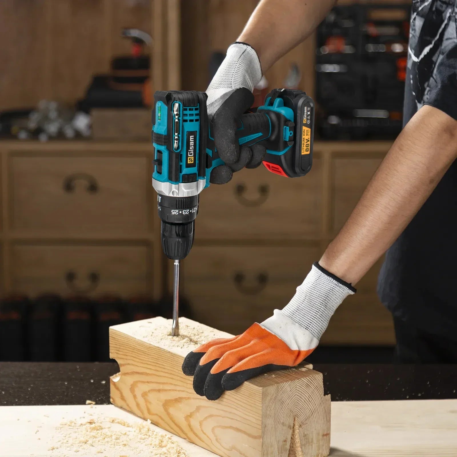 Wiredless Impact Drill Screwdriver Rechargeable Battery Cordless Hammer Drill 25+3Torque Setting Electric Screwdriver Power Tool