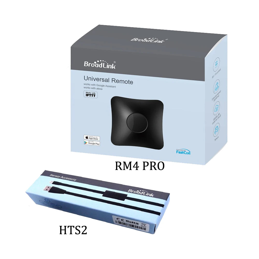 RM4 PRO universal remote kit box with HTS2 accessory packaging