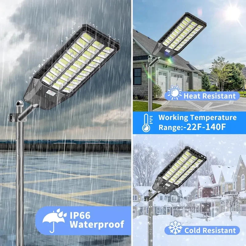 Solar Security Light Outdoor, Solar Street Light with Motion Sensor, Dusk to Dawn Auto Lighting, IP66 Waterproof LED Solar Powered Light for Yard Garden Driveway Porch Area Lighting, 3-Year Warranty