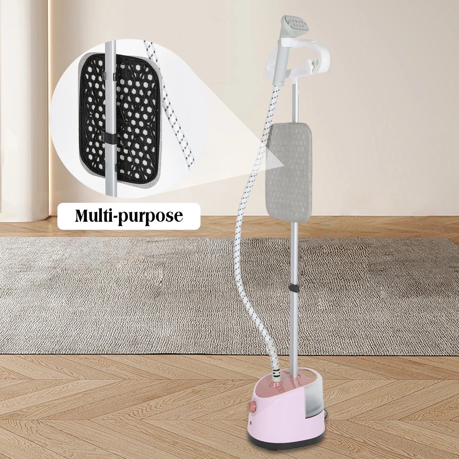 Tidesmit light pink standing garment steamer with flat and hanging ironing features for wrinkle-free clothes