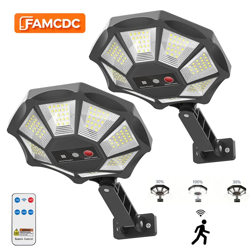 Solar Lights Outdoor 168LED 360° Adjustable Flood Light Dusk to Dawn 8 Sides Solar Outdoor Lights with Motion Sensor IP66 Waterproof Solar Street Lights Outdoor for Yard Pools