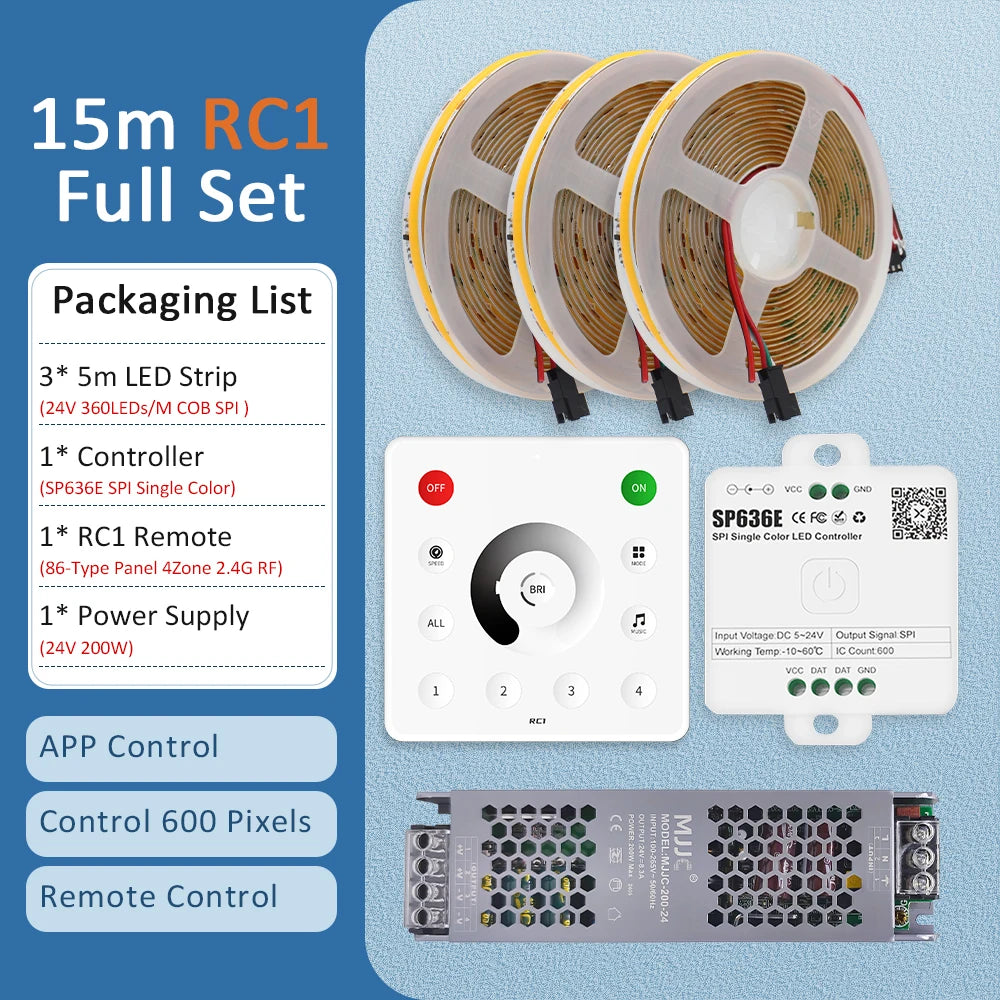 WS2811 Horse Running COB LED Strip 20M 15M 10M 24V Water Flow LED Tape Ribbon Light with Banlanx APP SP636E Touch Controller Set