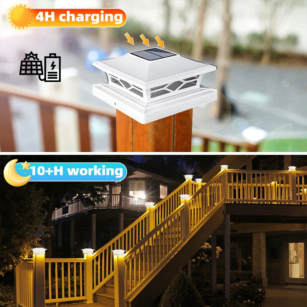 Solar Post Cap Light IP44 Waterproof Outdoor LED Fence Post Lights Fits 4x4 6x6 Wooden Post & 4x4 Vinyl Post Auto On/Off Solar Powered Deck Column Cap Lamp For Patio Garden Yard Decoration
