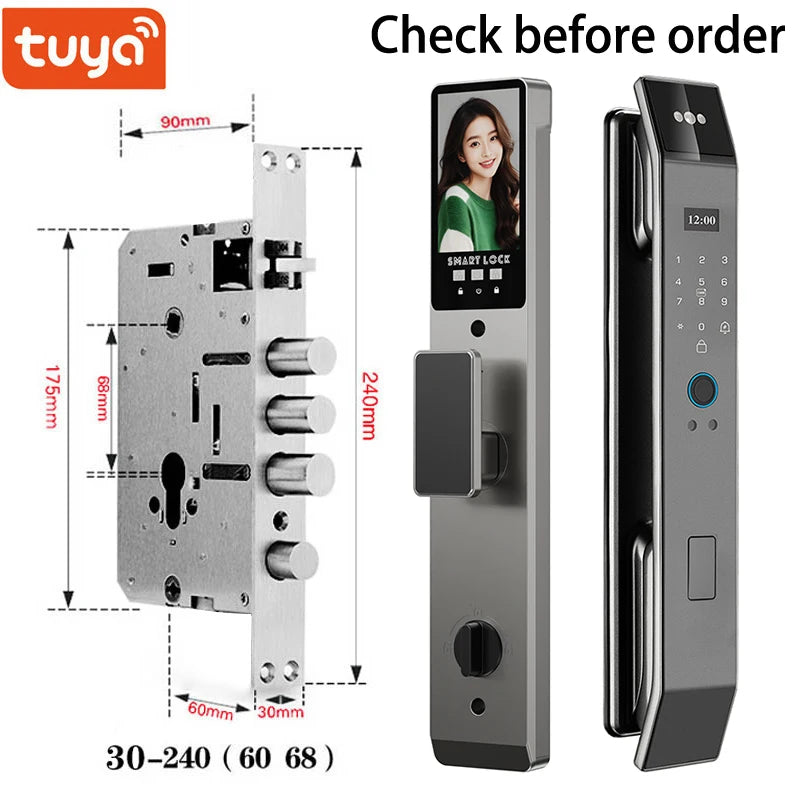 Tuya 3D Face Real-time Intercom Smart Door Lock Biometric Electronic Security Camera Intelligent Fingerprint Password Key Unlock